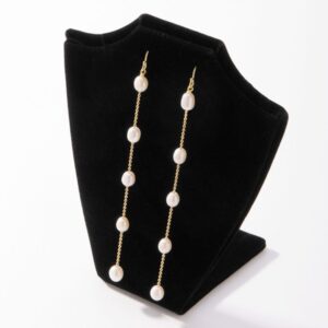 Genuine Freshwater Pearls Dangle Shoulder Duster Earrings – Ivory on 14K Gold Plated Chain